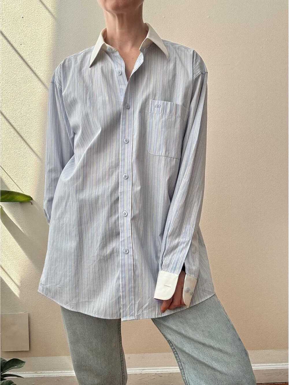 Vintage 1990s Balenciaga Blue Pinstripe Cotton Button Down